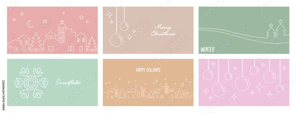 Christmas holidays doodles wallpaper set, xmas outline design soft colors illustration collection Christmas holidays doodles wallpaper set, xmas outline design soft colors illustration collection