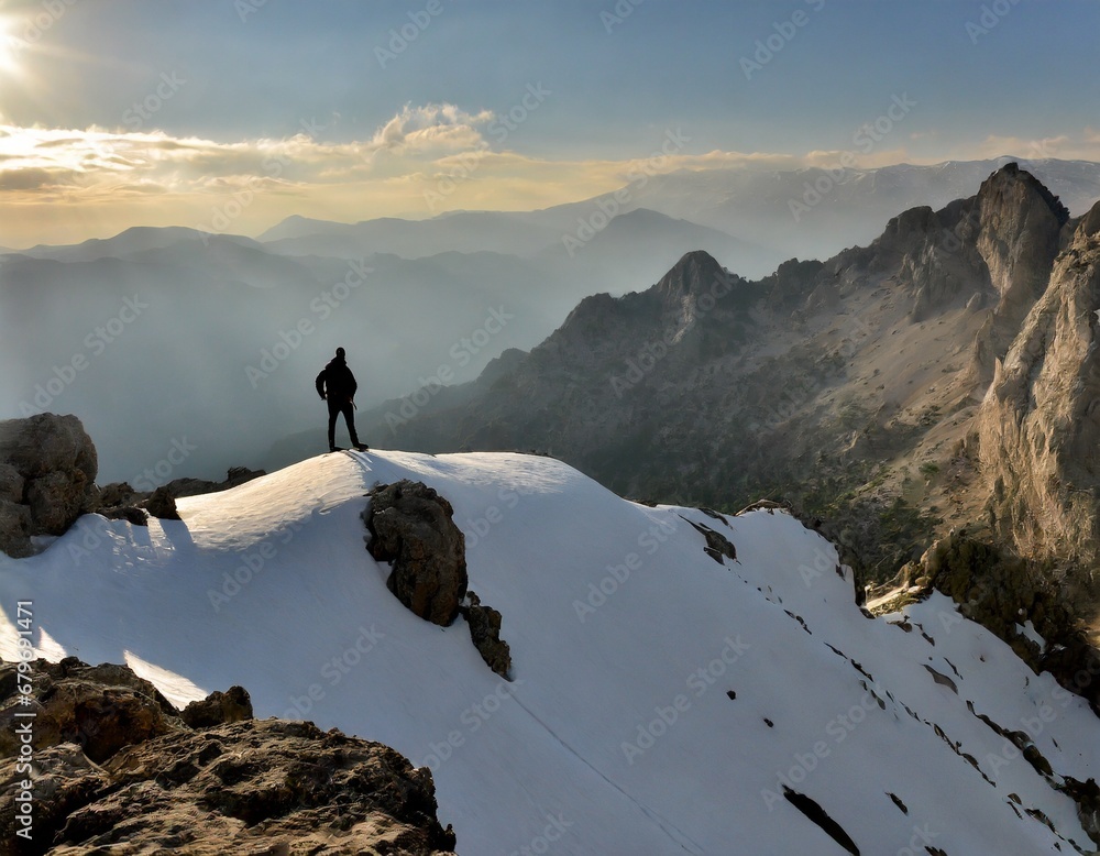 landscape with person on top of mountain