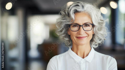Senior woman with eyeglasses.
