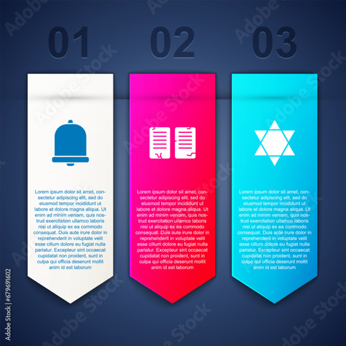 Set Church bell, The commandments and Star of David. Business infographic template. Vector