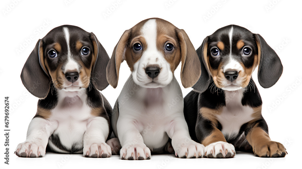 Beagle puppies isolated on a white background, Isolated dogs looking at the camera isolated on a transparent background, Generative AI