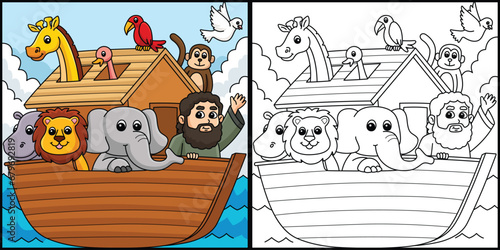 Fototapeta Naklejka Na Ścianę i Meble -  Christian Noahs Ark Coloring Page Illustration