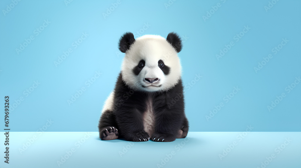 Panda bear isolated on a blue background, Generative AI Panda bear isolated on a blue background, Generative AI