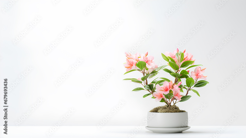 pink flower in a pot, otted plant and accompanying flowers isolated on a white background, Generative AI