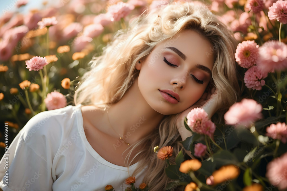 portrait of a woman in a field of flowers portrait of a woman in a field of flowers