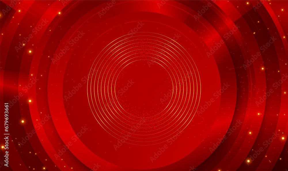 Futuristic red circle technology background with golden stripes and glowing light effect. Red metal technology background. Concentric rings backdrop. Vector 3d illustration.Luxury design. Vector EPS10 Futuristic red circle technology background with golden stripes and glowing light effect. Red metal technology background. Concentric rings backdrop. Vector 3d illustration.Luxury design. Vector EPS10