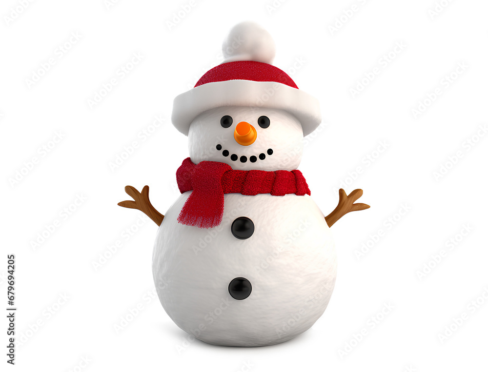 Snowman with hat and scarf isolated on Transparent or white background, Generative AI