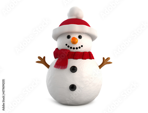 Snowman with hat and scarf isolated on Transparent or white background, Generative AI
