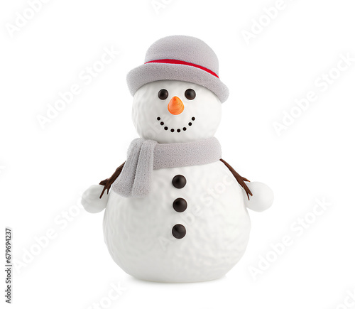 Snowman with hat and scarf isolated on Transparent or white background, Generative AI © mizan