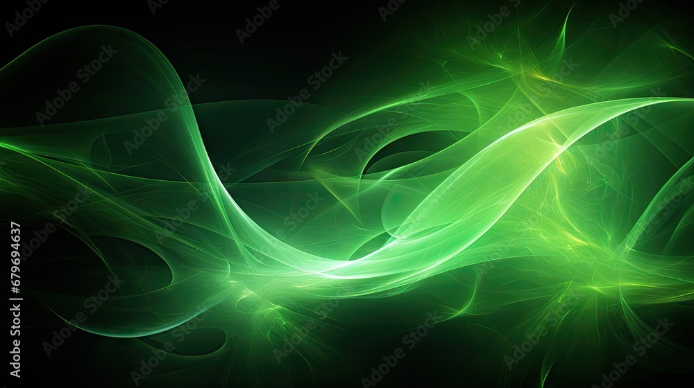  a computer generated image of a green wave of light on a black background, with a black back ground and a black back ground.