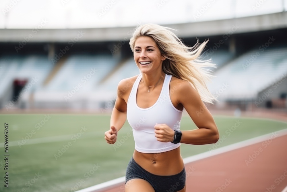 Beautiful woman working out and running on track, running outdoors and doing fitness exercises. healthy jogging and running concept Beautiful woman working out and running on track, running outdoors and doing fitness exercises. healthy jogging and running concept