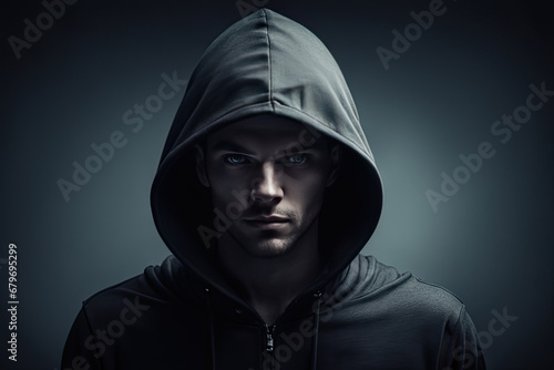 Hooded thief lurking in the dark night photo
