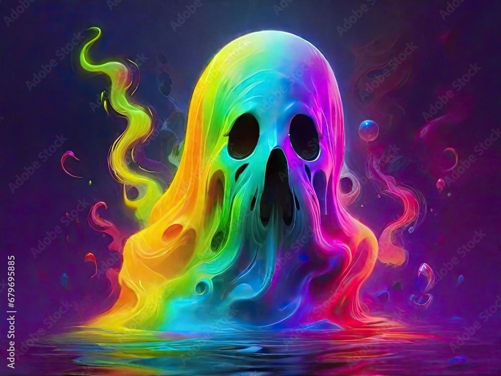 abstract colorful halloween background with a skull and smoke on the water
