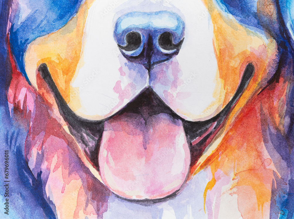 dog painted in watercolor on a white background
