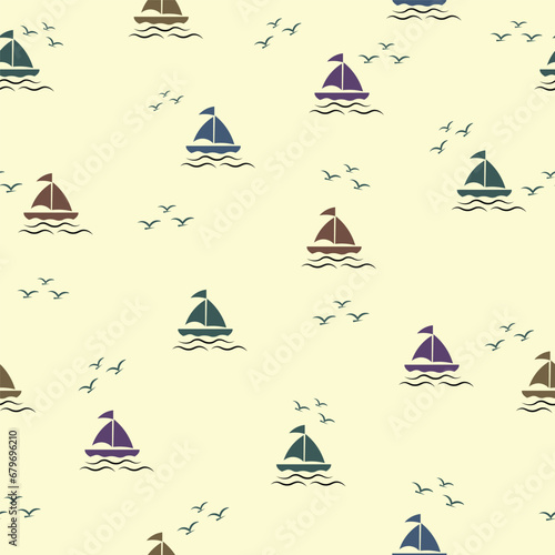 sailing ship seamless pattern wallpaper background illustration vector