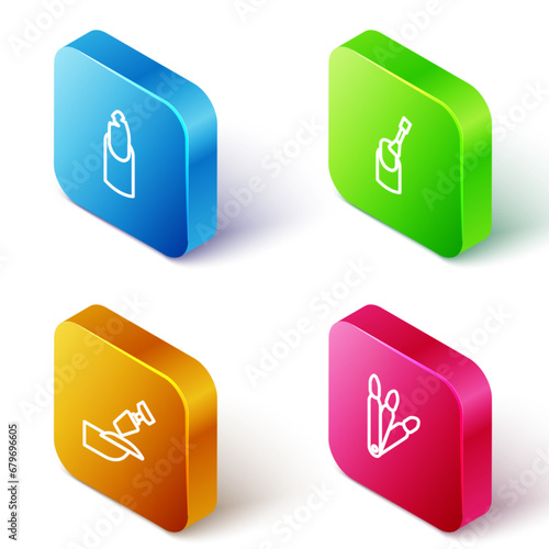 Set Isometric line Broken nail, Nail manicure, Milling cutter for and False nails icon. Vector