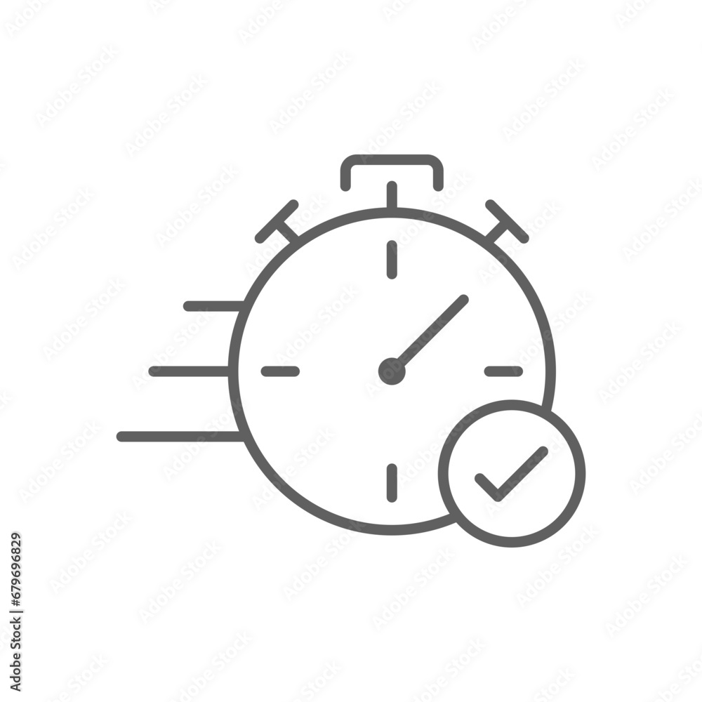 Quick approval icon. Simple outline style. Stopwatch, quick transfer, fast transaction, business concept. Thin line symbol. Vector illustration isolated on white background. Editable stroke. Quick approval icon. Simple outline style. Stopwatch, quick transfer, fast transaction, business concept. Thin line symbol. Vector illustration isolated on white background. Editable stroke.