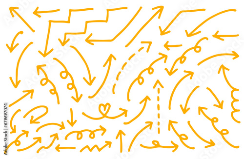 手書き 矢印 シンプル セット ラフ 黄色