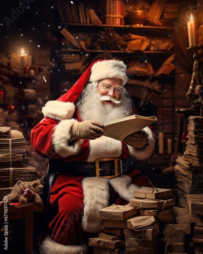 Santa Claus reading letters from children