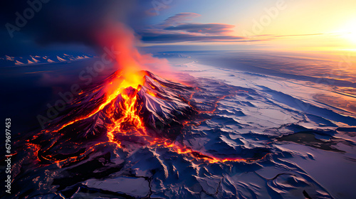 A volcano erupting in northern Europe photo