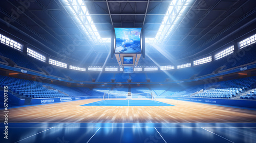 Sport arena interior volleyball,  A fan's view of the field from the stands, 3D illustration.