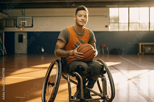 Inspirational Hoops: Young Disabled Athlete on Basketball Court