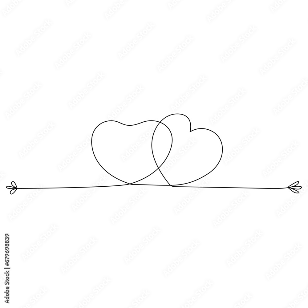 One line Continuous drawing of hearts shapes with love romantic Minimalistic outline vector symbols