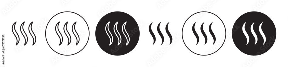 Smoke steam silhouette vector illustration set. Heat steam aroma sign. Scent vapor symbol. Warm icon in black color. - obrazy, fototapety, plakaty 