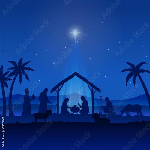 Illustration Birth of Christ, three wise kings and star of bethlehem, nativity christmas graphics design elements