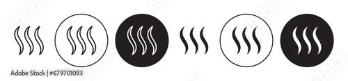 Smoke steam silhouette vector illustration set. Heat steam aroma sign. Scent vapor symbol. Warm icon in black color. photo