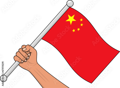 vector of a hand holding a Chinese flag stick