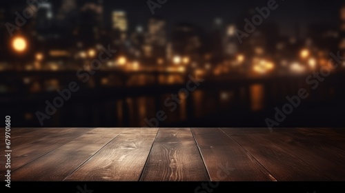 .empty table dark top with blur background of town  Advertisement  Print media  Illustration  Banner  for website  copy space  for word  template  presentation