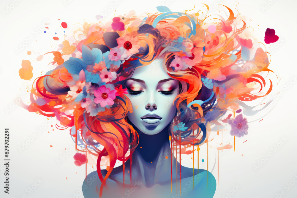 Floral Fusion: Geometric Grace in Abstract Portraits