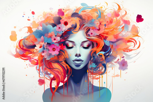 Floral Fusion: Geometric Grace in Abstract Portraits