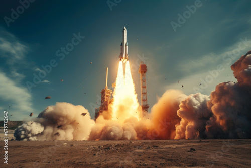 Wide-angle View of Rocket Launch