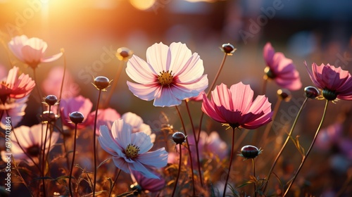 Rural Summer Landscape Sunrise Blossoming Flowers, HD, Background Wallpaper, Desktop Wallpaper