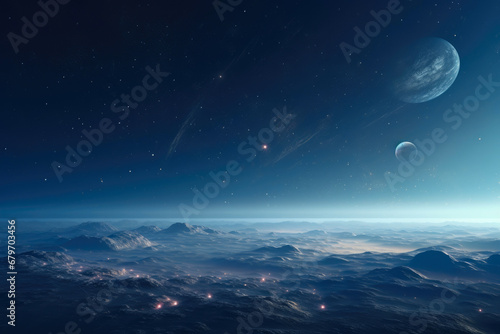 Luminous Cosmos: Highly Detailed Space Scape with Scattered Planets