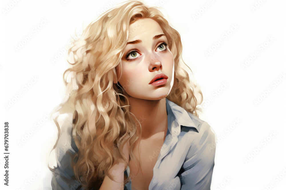 Inquisitive Stare: Gorgeous Blond Woman on White Inquisitive Stare: Gorgeous Blond Woman on White