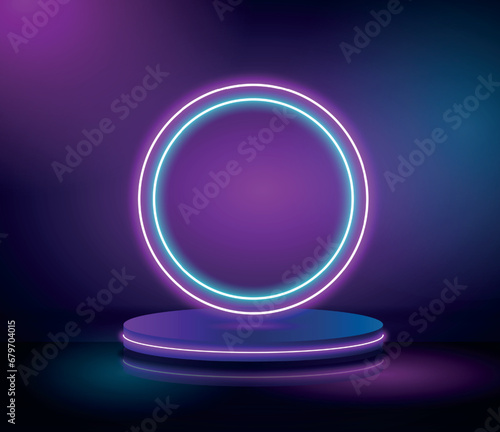 Vector realistic neon podium geometric stage background