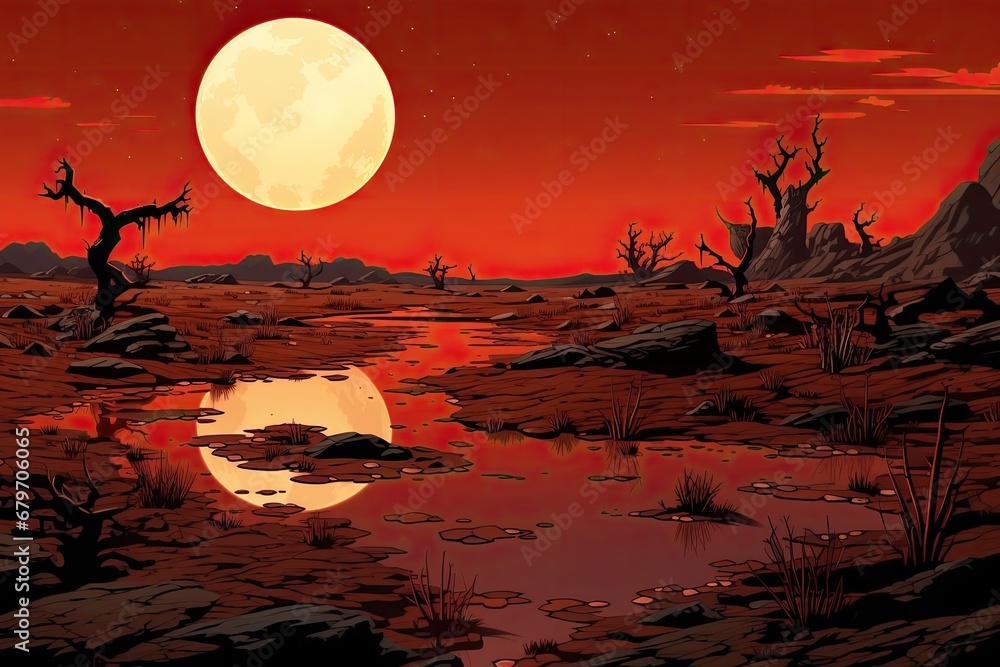 Desolate Desert Canvas with a Luminous Full Moon Generative AI