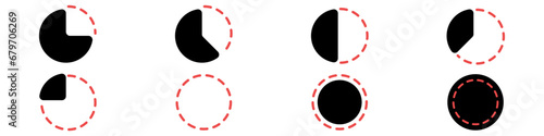 Timer vector icon set. Time return icons vector. Product return symbol set. Clocks of the flow of time vector black. A clock with arrows. Countdown time segments. Stopwhatches design.