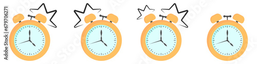 Alarm clock vector icon set. Set of clocks with a bell vector. Countdown beep icon. A set of alarm clocks in different styles. Vector illustration. photo