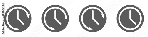 Timer vector icon set. Time return icons vector. Product return symbol set. Clocks of the flow of time vector black. A clock with arrows. Countdown time segments. Stopwhatches design.