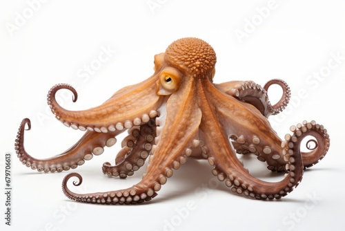 Magnificent octopus with gracefully swirling tentacles on a pure white isolated background