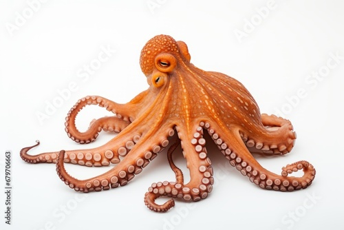 Gorgeous octopus with tentacles floating in the ocean against a clean white background