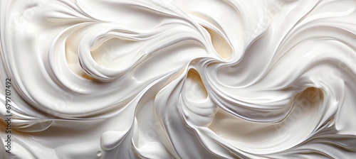 Close up of delicious white creamy vanilla yogurt top view, 100 background coverage