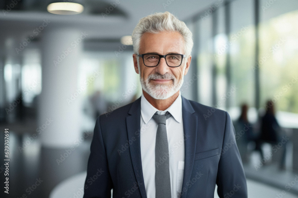 Naklejka premium Close up of mature businessman standing in modern office.