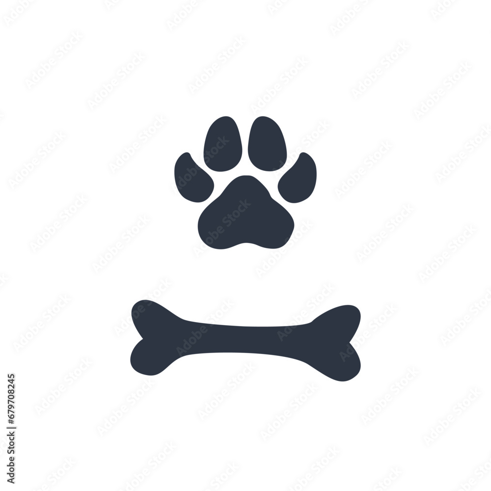 Dog paw print icon logo cartoon symbol character - obrazy, fototapety, plakaty 