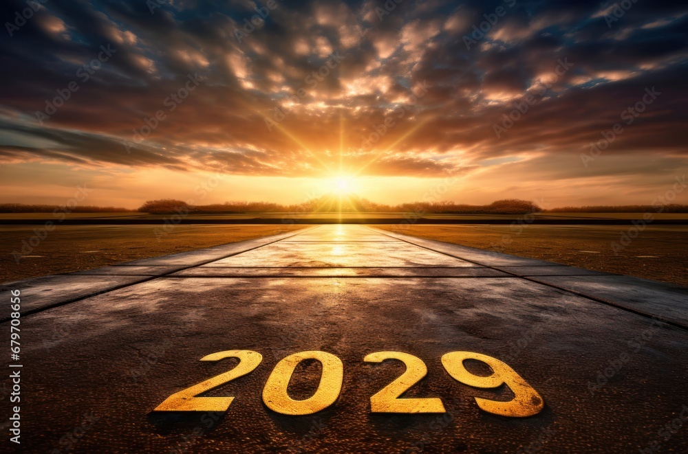 2029 New Year - End of a Decade Generative AI - obrazy, fototapety, plakaty 