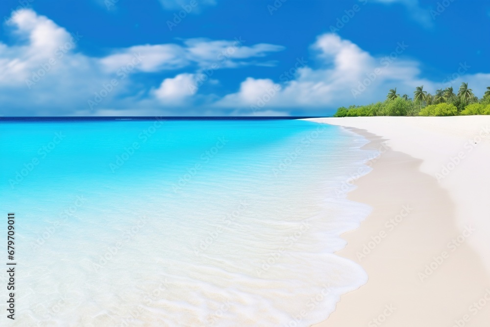 Seaside Serenity: Find Solace in the Tranquil Beauty of a Perfect Coastal Scene, with a Sandy Beach, White Sand, and the Calm Turquoise Waves Against a Blue Sky Seaside Serenity: Find Solace in the Tranquil Beauty of a Perfect Coastal Scene, with a Sandy Beach, White Sand, and the Calm Turquoise Waves Against a Blue Sky